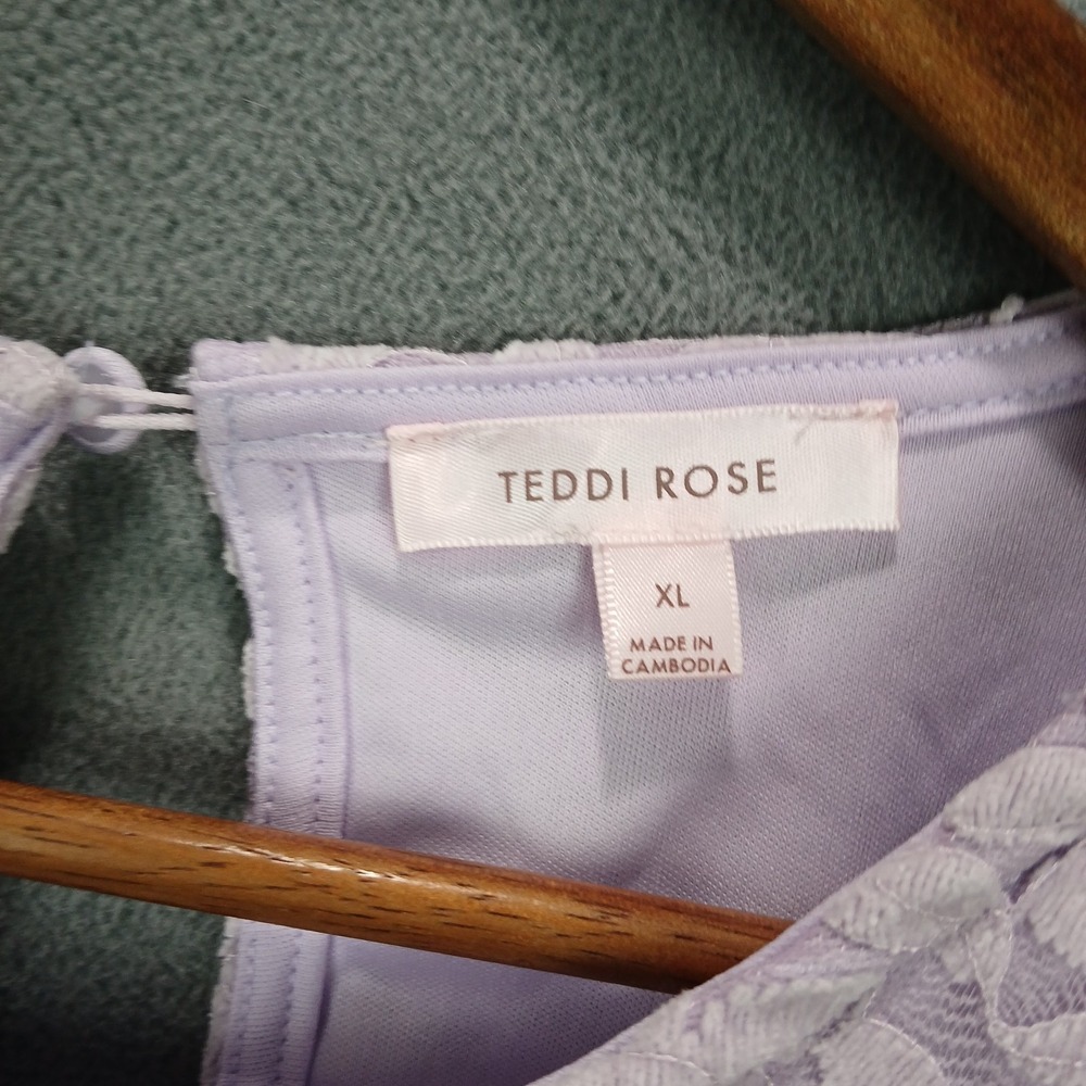 Teddi Rose Blouse Top Women XL Lavender Purple Floral Lace Overlay Scalloped Hem - Picture 4 of 8